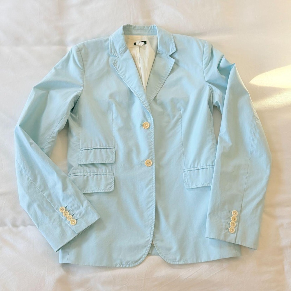 J.Crew Light Blue Schoolboy Blazer Tall 10 Cotton Two Button Preppy RN77388